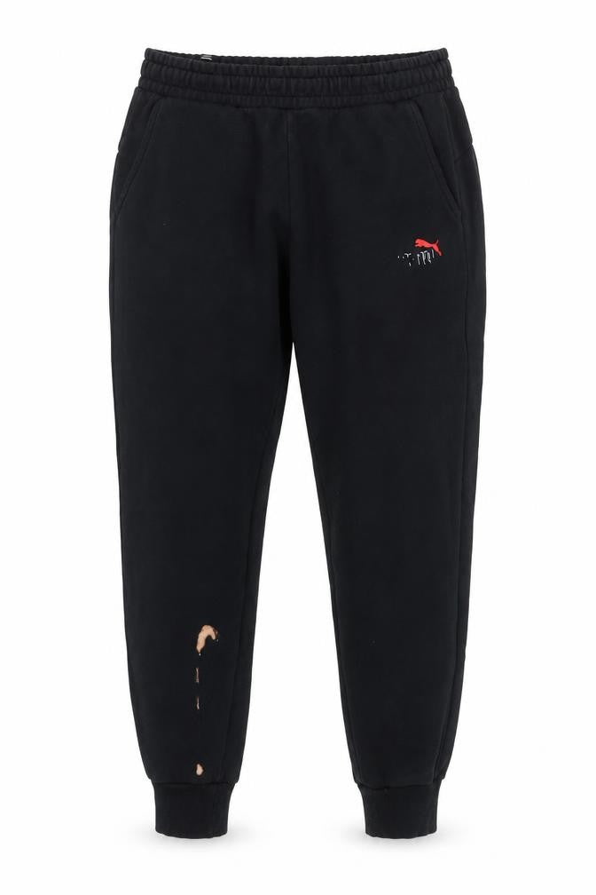 Front view of Puma Men's Black Sweatpants, size M, Jogger Style