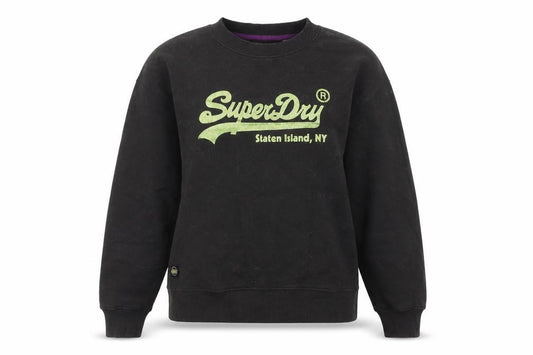 Unisex Adults UK 14 Regular Superdry Black Pullover Sweatshirt