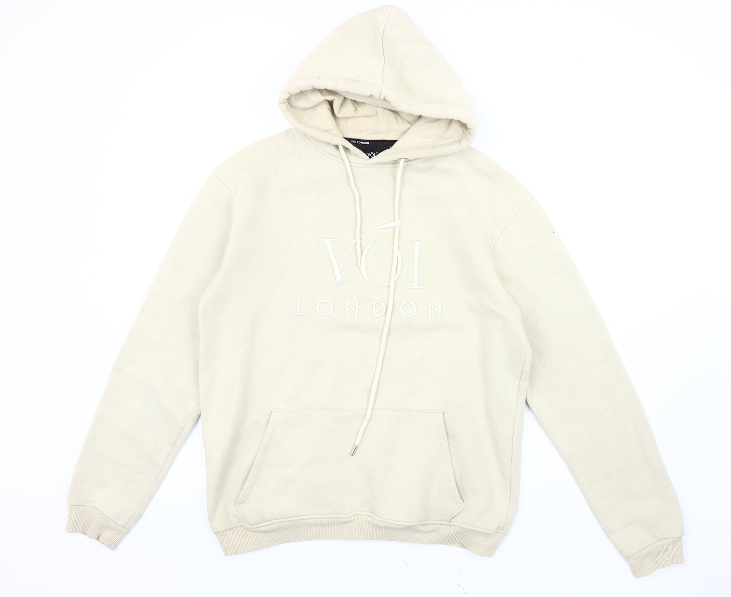 VOI London Men's Beige Pullover Hoodie L Logo