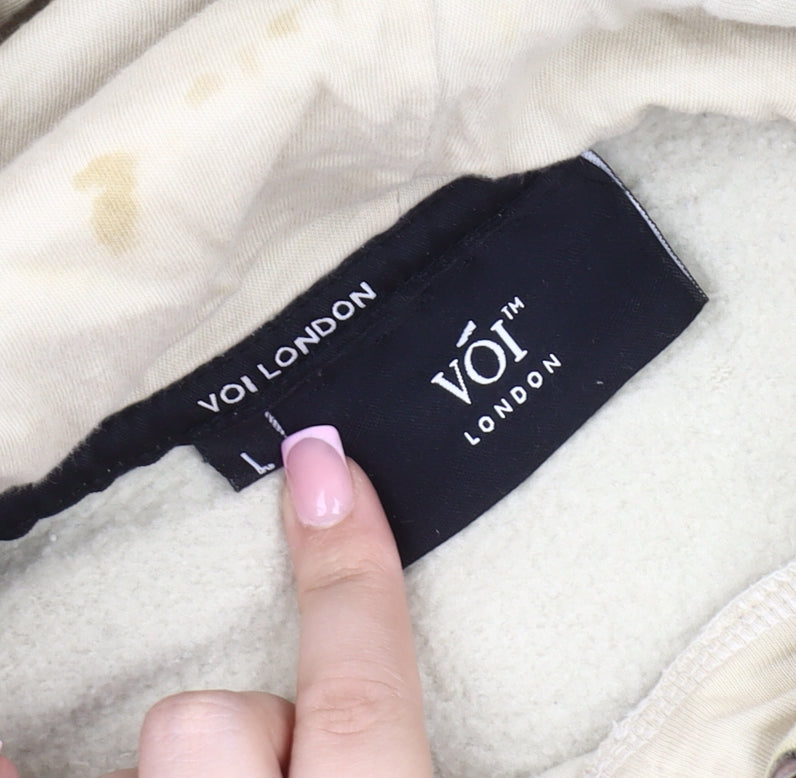 VOI London Men's Beige Pullover Hoodie L Logo