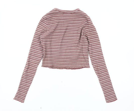 Pull & Bear Women's Multicoloured Striped Cropped Knit Top