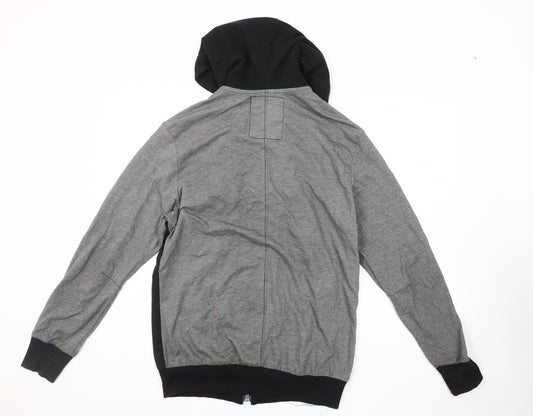 L'Art Men's Medium Black Grey Basic Hooded Jacket