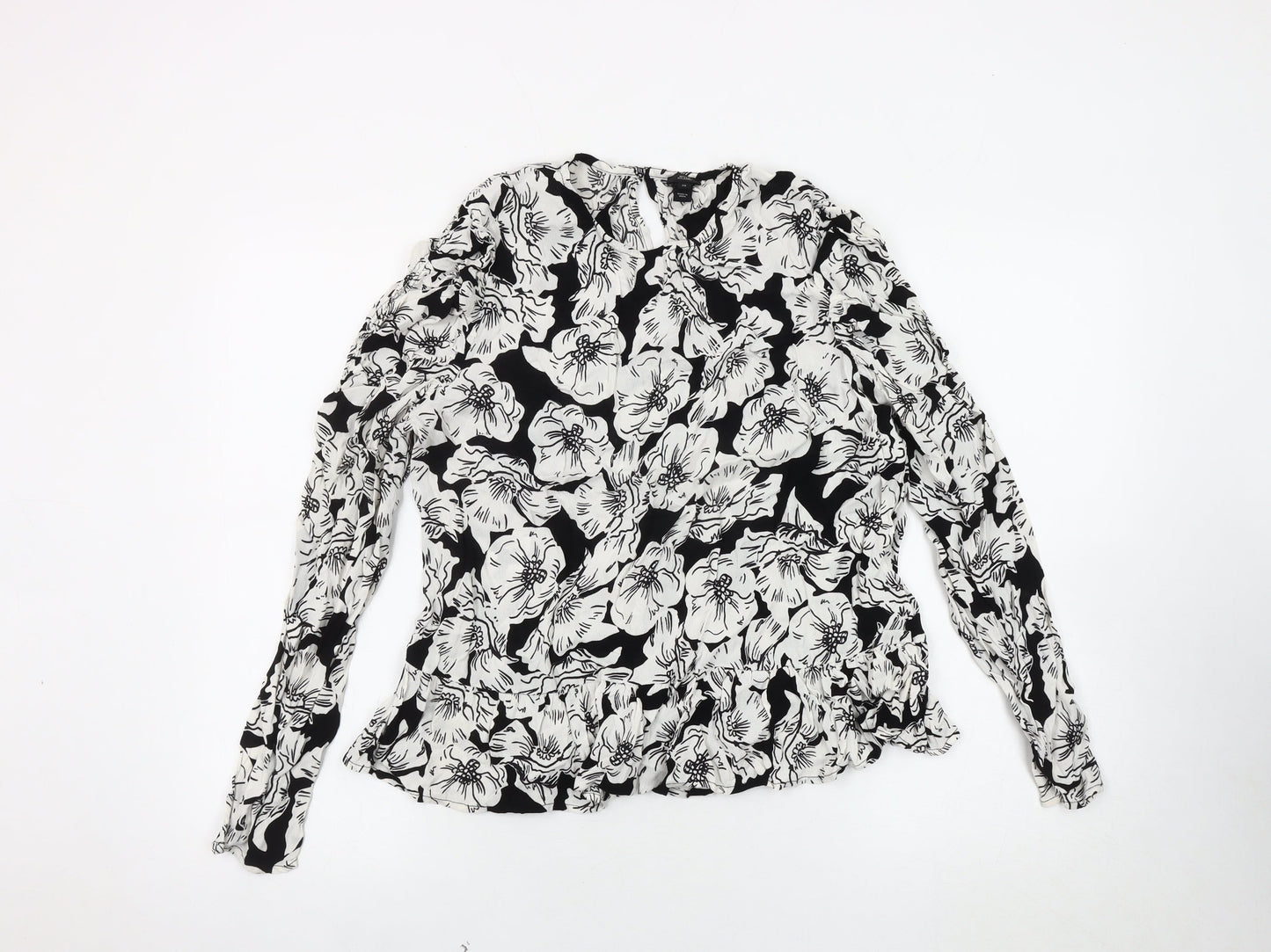 River Island Women's Black Floral Blouse, Size 14
