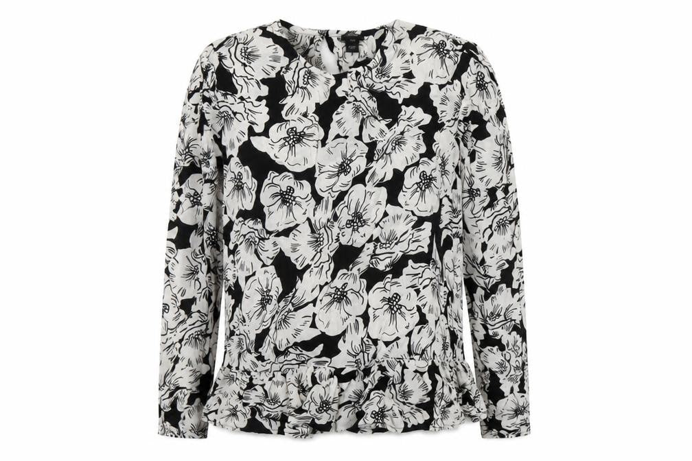 River Island Women's Black Floral Blouse, Size 14