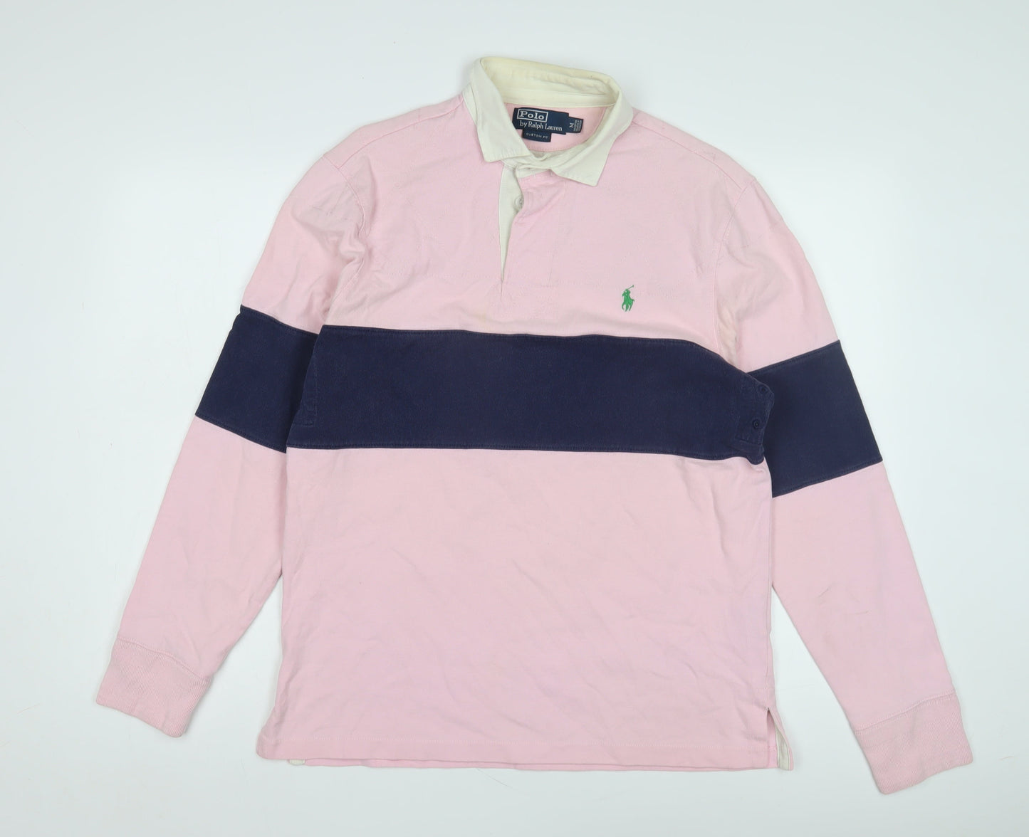 Ralph Lauren Men's Pink Colourblock Polo, Long Sleeve, Cotton