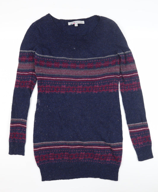 Crew Clothing Women's Blue Fair Isle Pullover Jumper Size 10