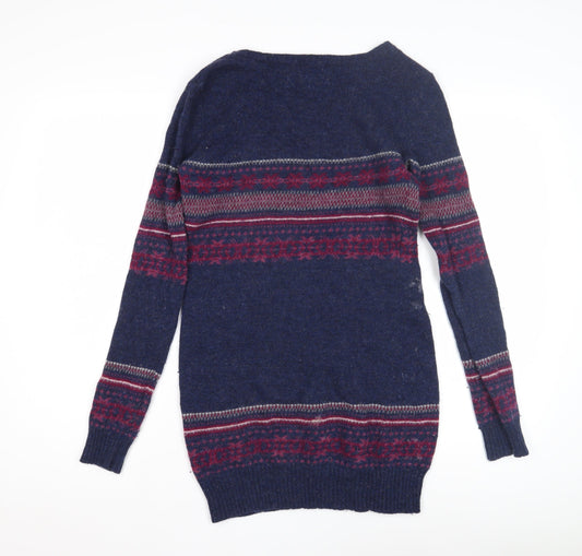 Crew Clothing Women's Blue Fair Isle Pullover Jumper Size 10