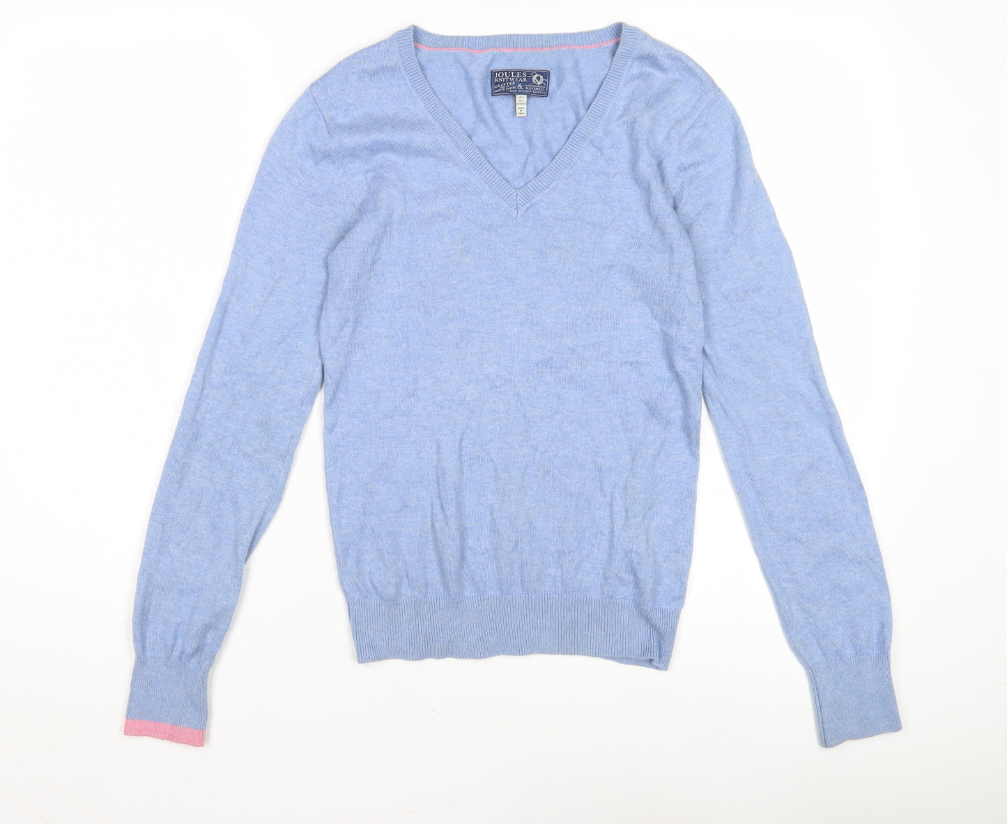 Joules Women's Blue V-Neck Wool Pullover Size 6