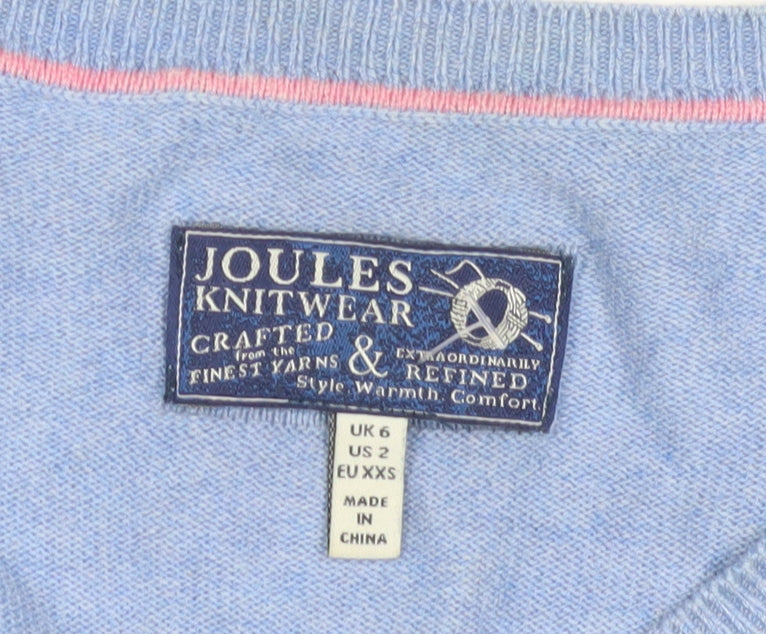 Joules Women's Blue V-Neck Wool Pullover Size 6