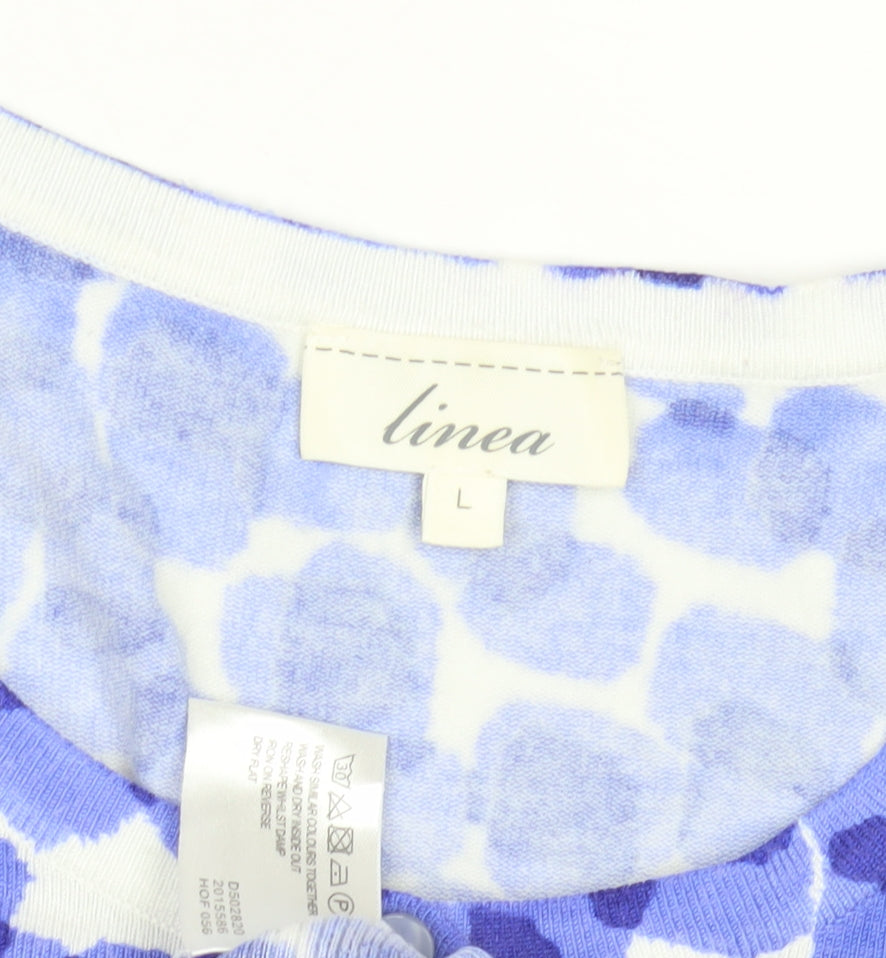 Linea Women's Blue Cardigan, Size L, Geometric Pattern