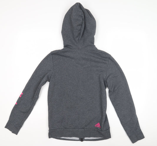 Adidas Girls Grey Full Zip Hoodie - Size 7 Years