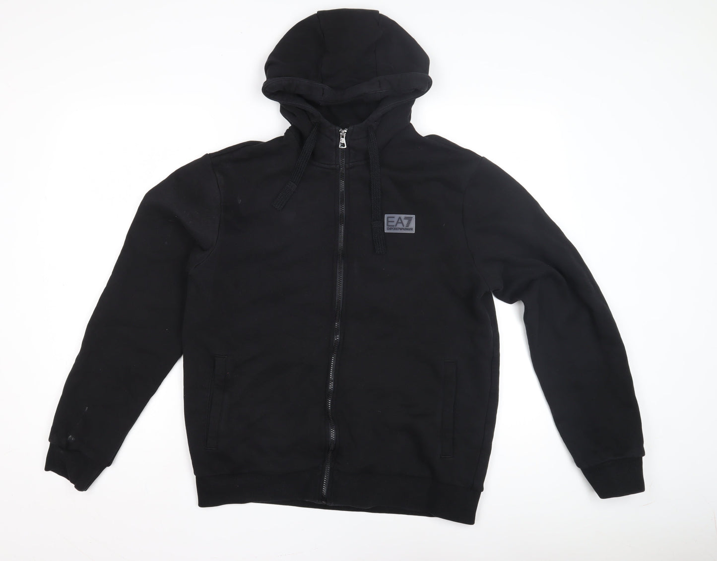 Emporio Armani Men's Black Full Zip Hoodie, Logo Accent