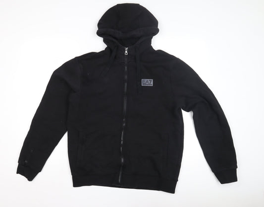 Emporio Armani Men's Black Full Zip Hoodie, Logo Accent