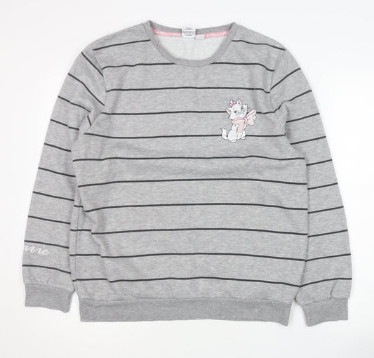 Disney Women's Grey Striped Pullover Sweatshirt M