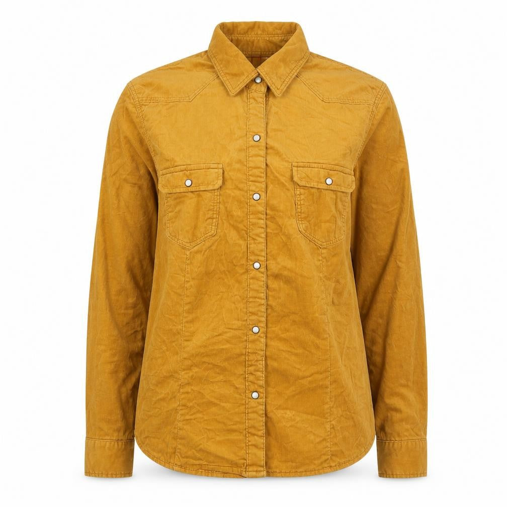 H&M Women's Gold Button-Up Long Sleeve Shirt, Size 16