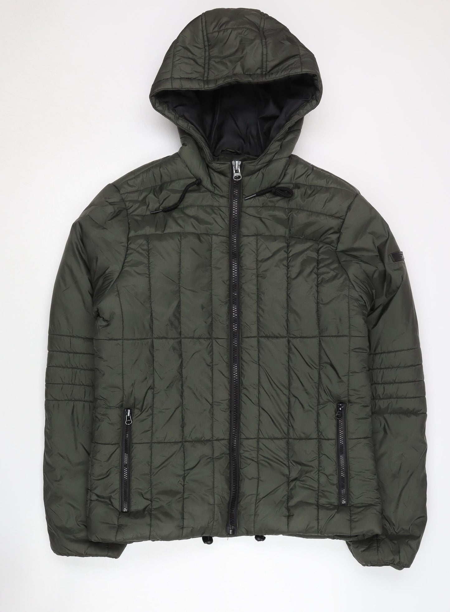 Blend Men's Green Puffer Jacket M Hooded Casual