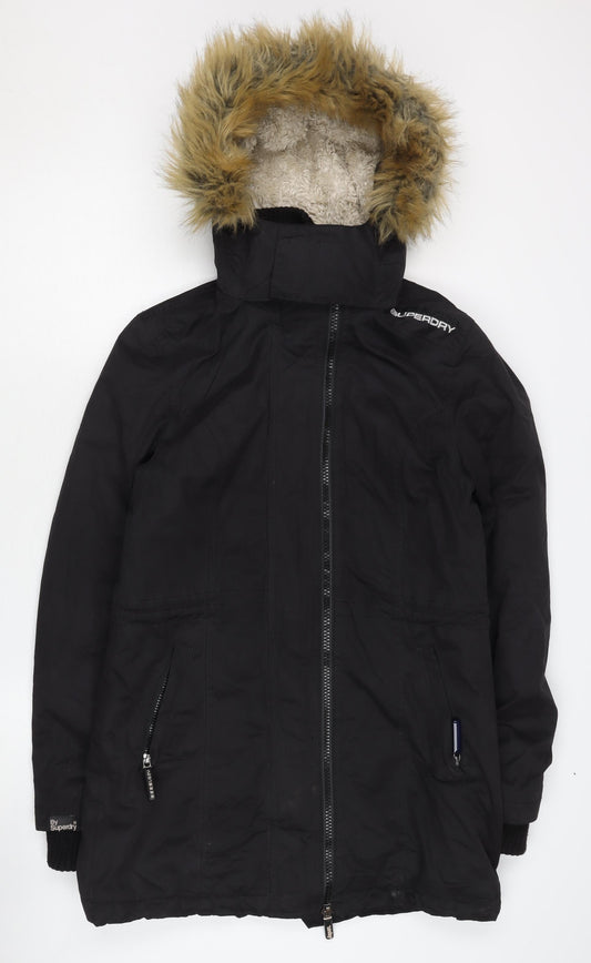 Superdry Women's Black Parka, M, Fur Trim, Hooded