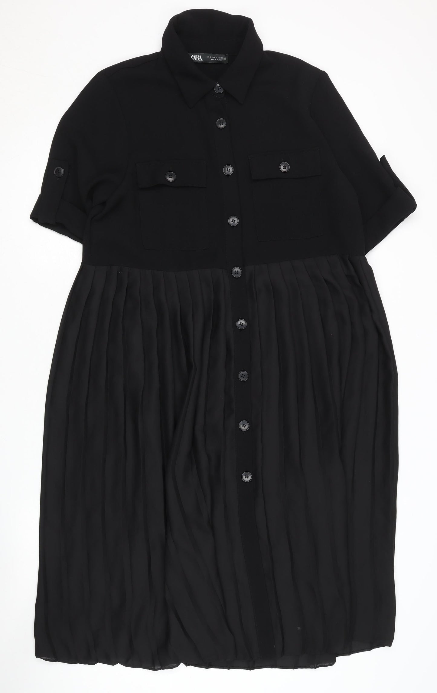 Zara Women's Black Collared Shirt Dress - Size S