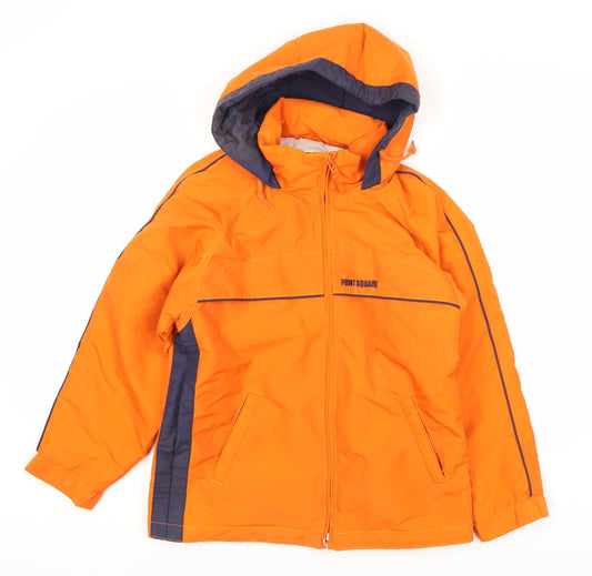 Point Square Boys Orange Hooded Puffer Jacket, 11 Years