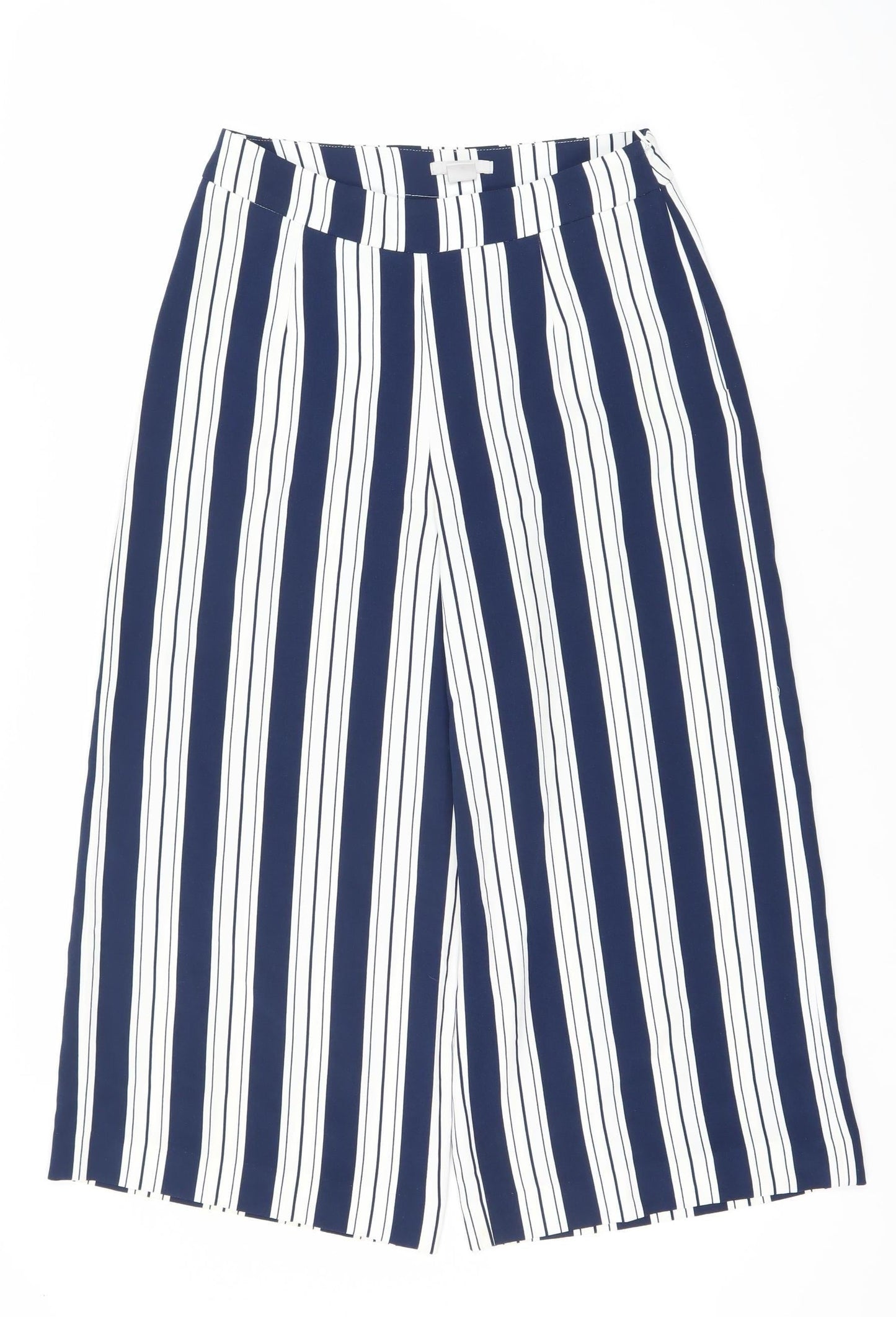 H&M Women's Striped Blue Trousers Size 8
