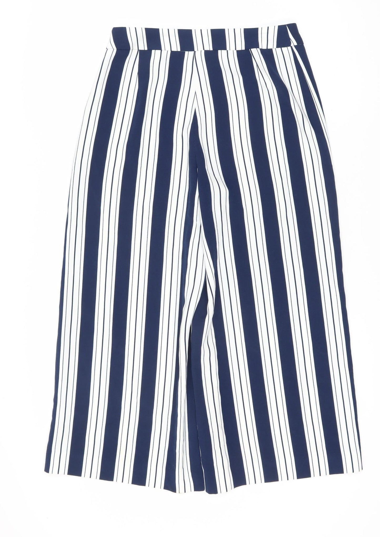 H&M Women's Striped Blue Trousers Size 8