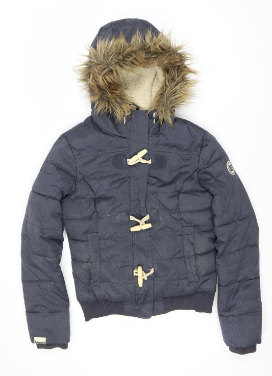 Superdry Women's Blue Puffer Jacket S Hooded Winter