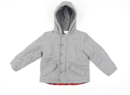 The Little White Company Boys Grey Hooded Puffer Jacket 5-6 Years