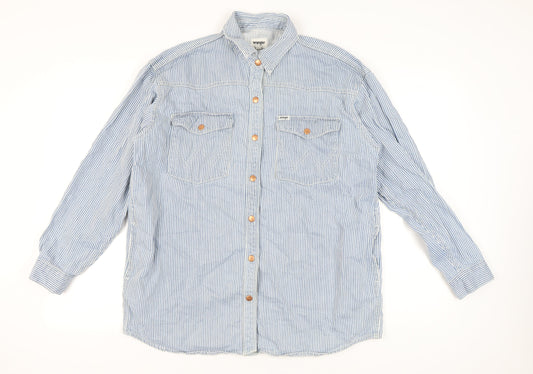 Wrangler Women's Blue Striped Button-Up Shirt S