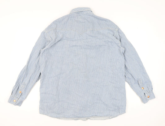 Wrangler Women's Blue Striped Button-Up Shirt S