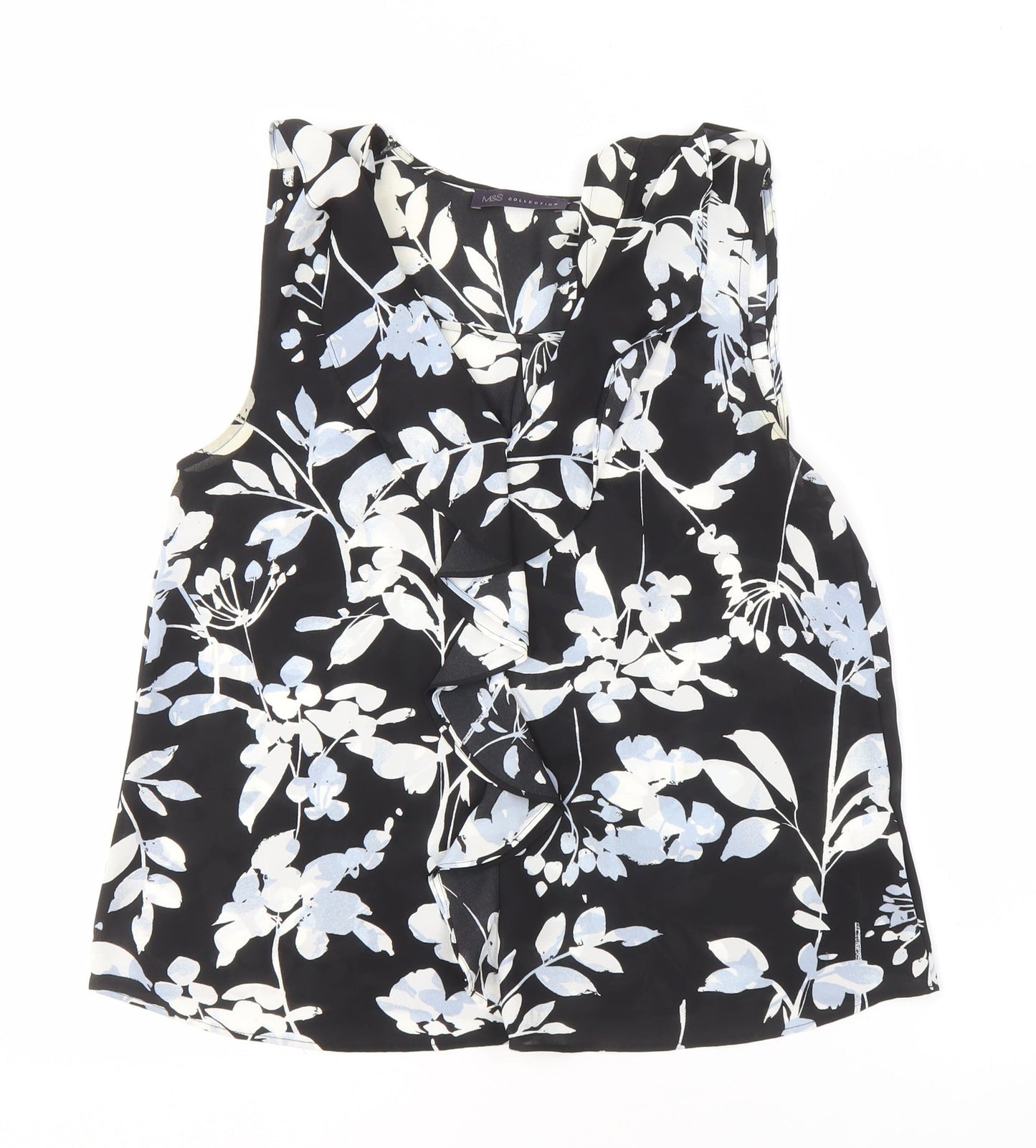 Marks and Spencer Women's Black Floral Blouse V-Neck Size 8