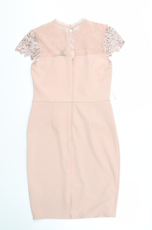 Lipsy Women's Beige Lace Sheath Dress Size 14