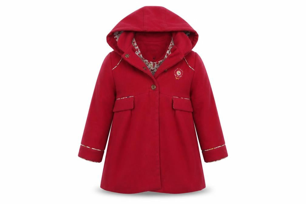 Front view of Sergent Major girls’ red floral parka coat, size 6, years