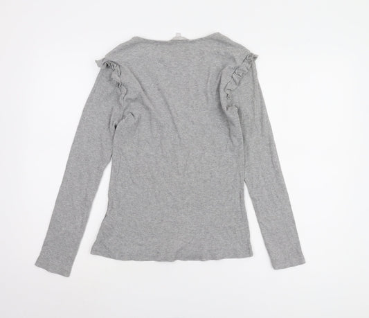 Red Herring Grey Long Sleeve Ruffle T-Shirt - Size 14