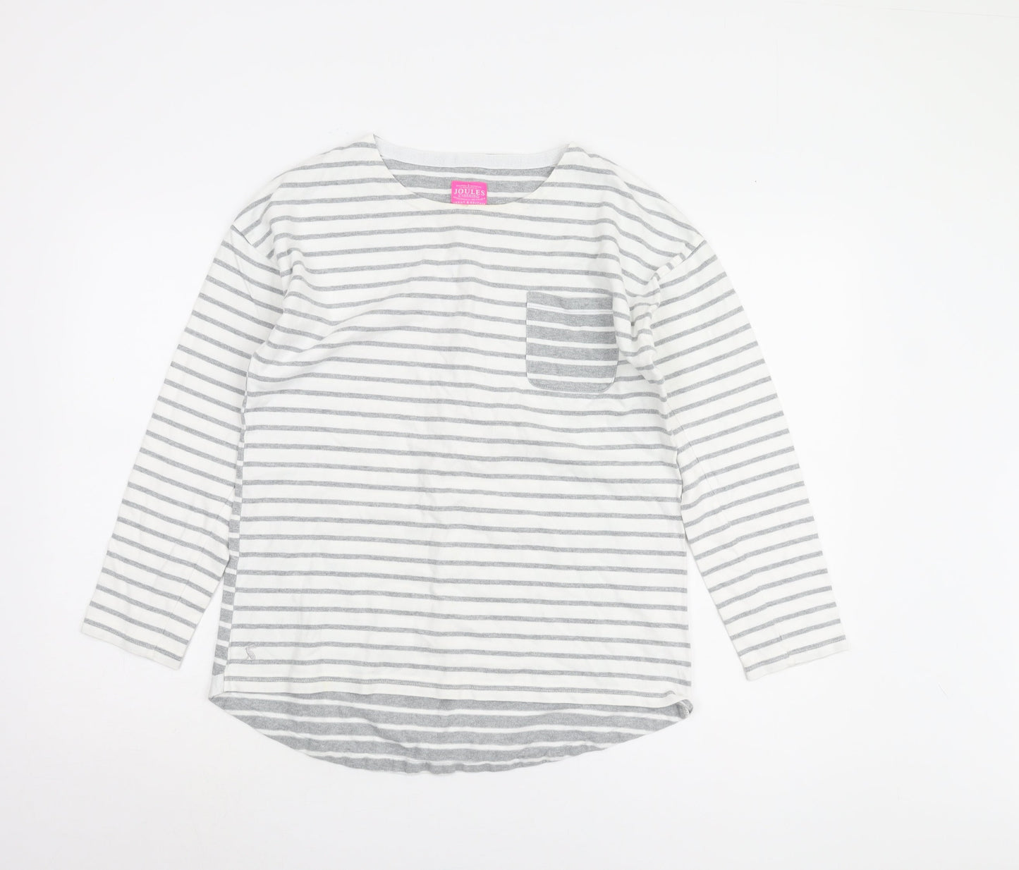 Joules Women's Grey Striped Long Sleeve T-Shirt UK 12