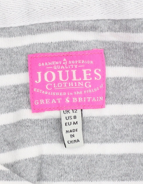 Joules Women's Grey Striped Long Sleeve T-Shirt UK 12