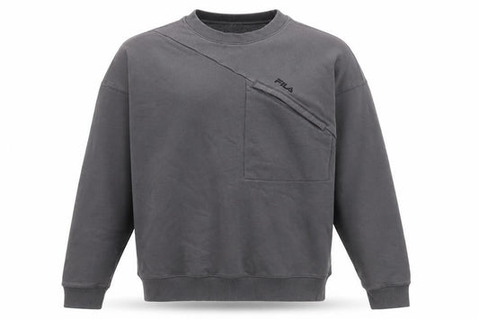 Front view of Fila Men's Grey S Pullover Sweatshirt with Logo