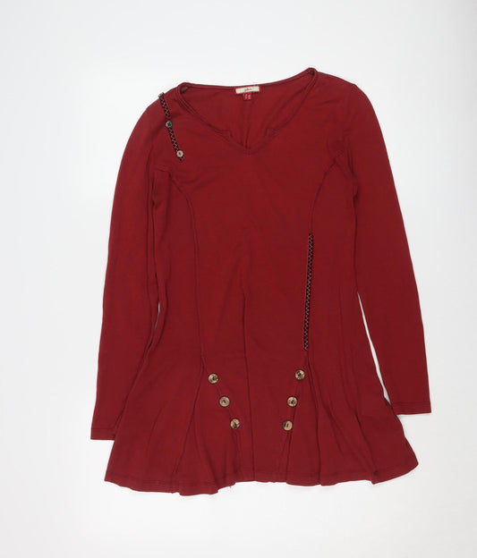 Joe Browns Women's Red Tunic, Size 8, V-Neck, Button Accent