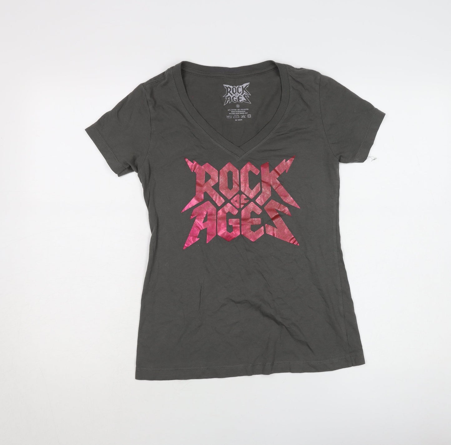 Rock of Ages Women's Black V-Neck T-Shirt M Casual