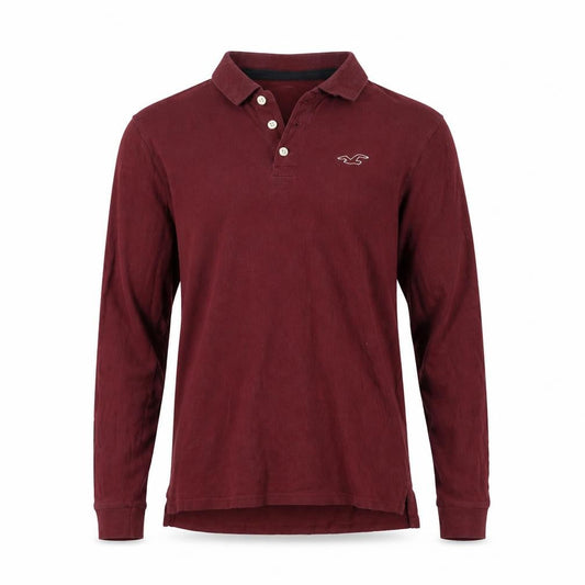 Hollister Men's Red Long Sleeve Polo, Size S, Logo Accent