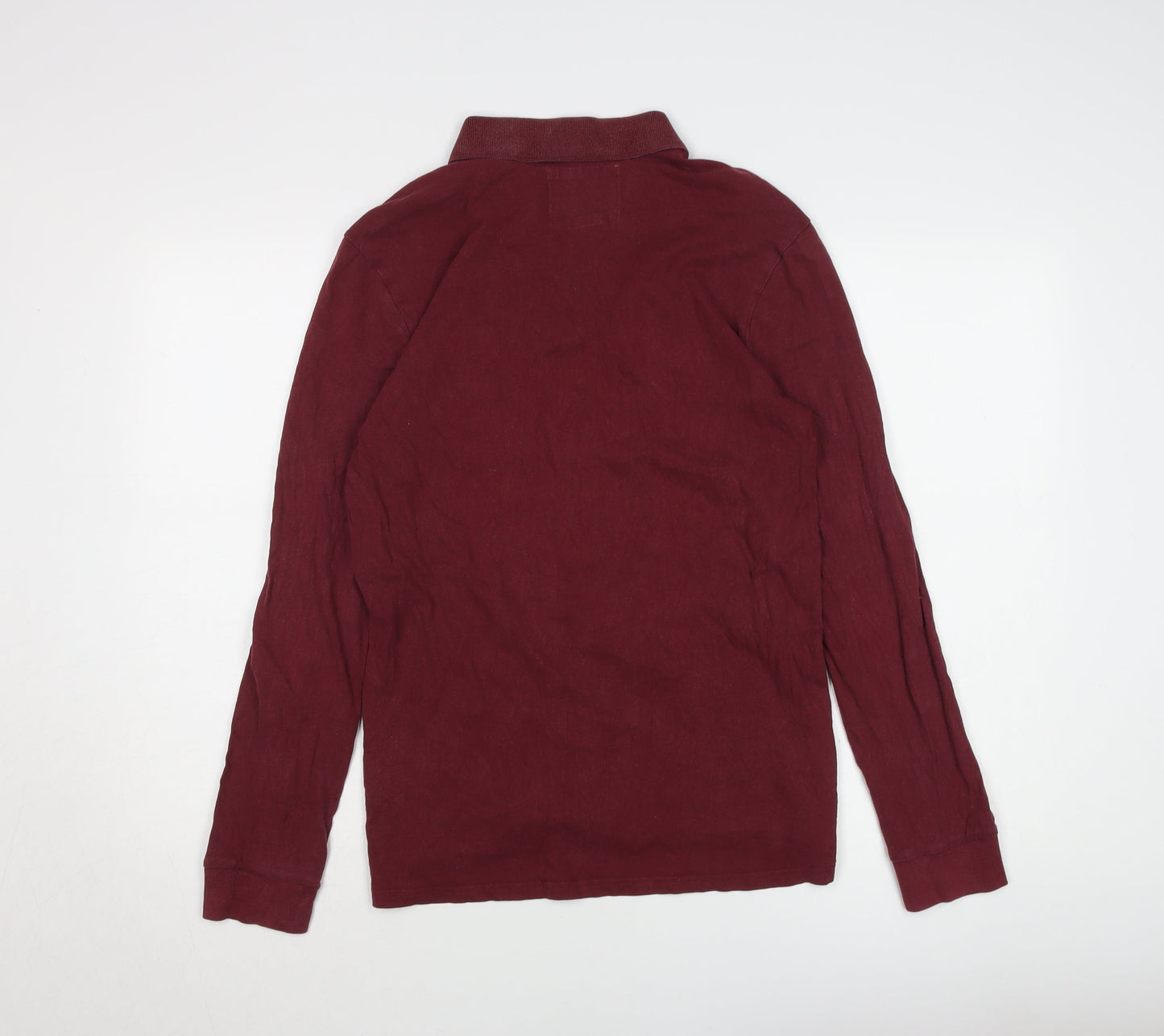 Hollister Men's Red Long Sleeve Polo, Size S, Logo Accent
