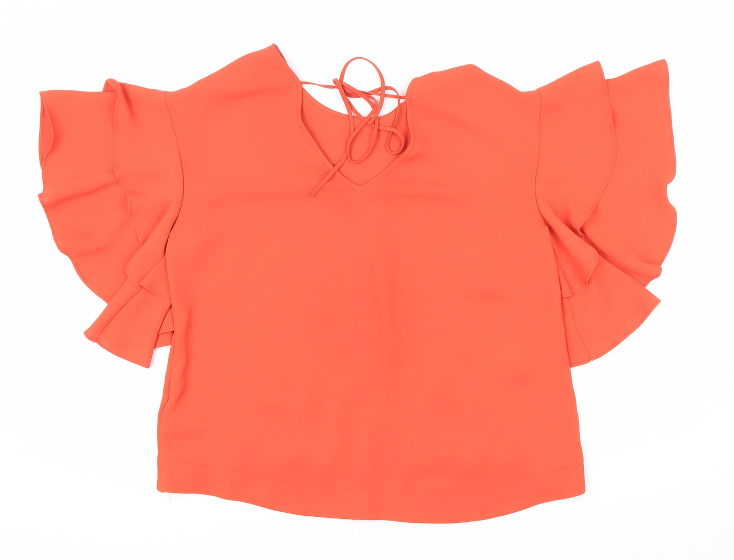 Marks and Spencer Women Orange V-Neck Flutter Sleeve Top