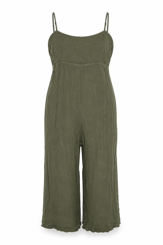 Front view of ASOS Women’s Green Viscose Jumpsuit, size UK 14, Wide-Leg Style