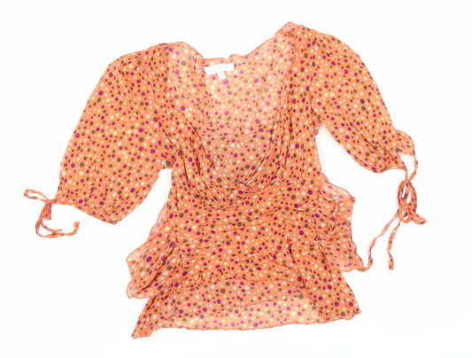 KOOKAI Women's Orange Polka Dot Puff Sleeve Blouse