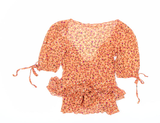 KOOKAI Women's Orange Polka Dot Puff Sleeve Blouse