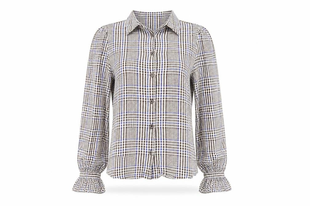 Monki Women's Brown Checkered Button-Up Shirt - Size S