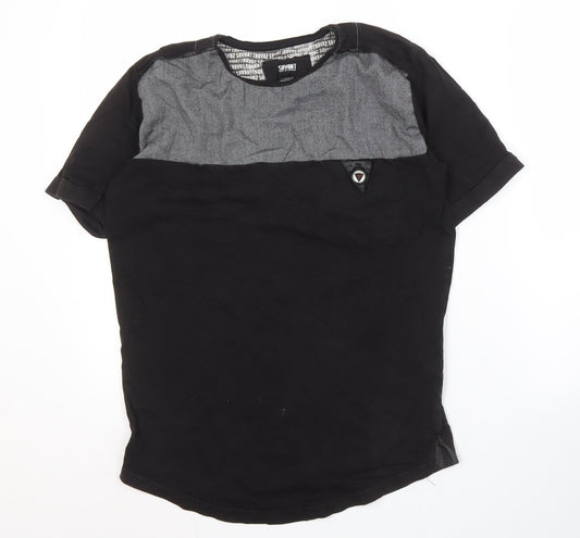 Savant Men's Black Cotton Colourblock T-Shirt
