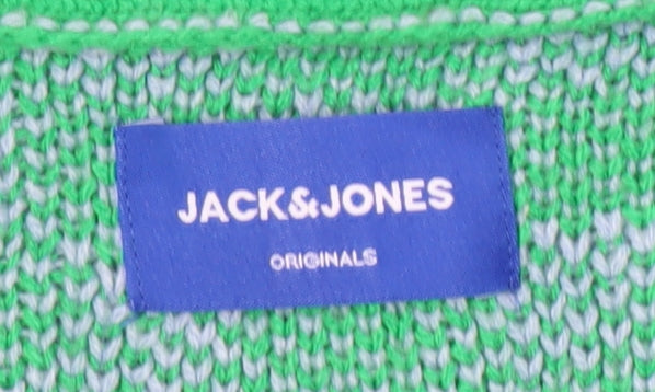 Jack & Jones Men's Green Checked Cardigan - Size L