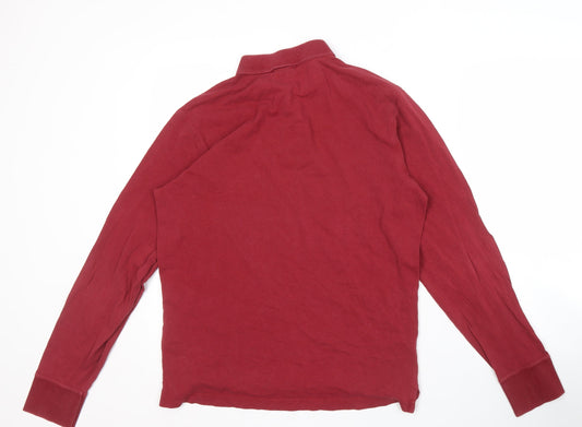 GANT Men's Red Long Sleeve Polo, Size M - Classic Casual Cotton