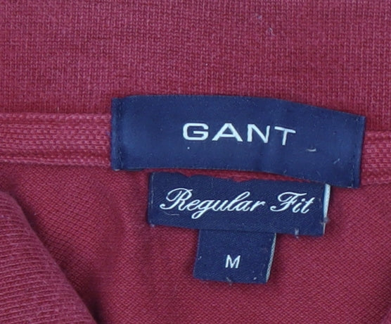 GANT Men's Red Long Sleeve Polo, Size M - Classic Casual Cotton