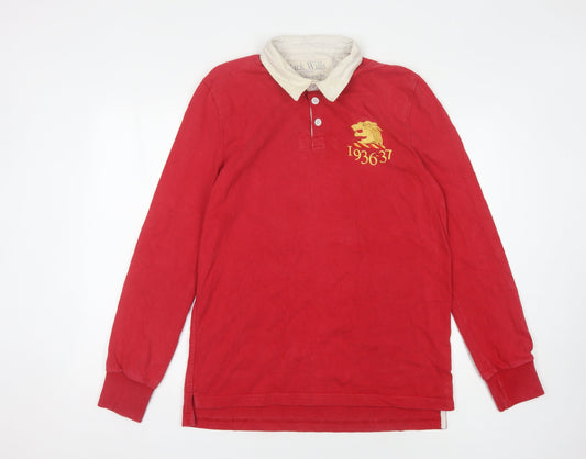 Jack Wills Men's Red Polo M Long Sleeve Embroidered